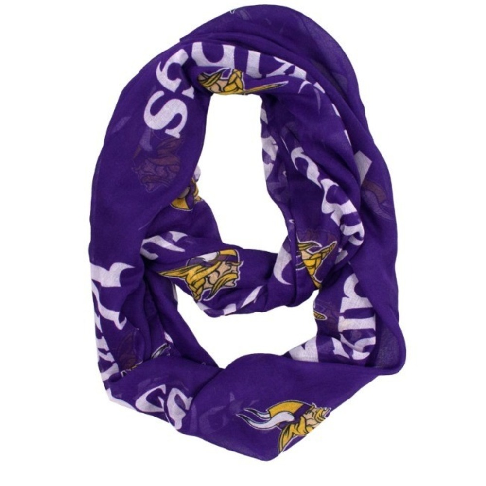 Minnesota Vikings NFL Infinity Scarf Purple Gold Logo Print Lightweight Loop NEW